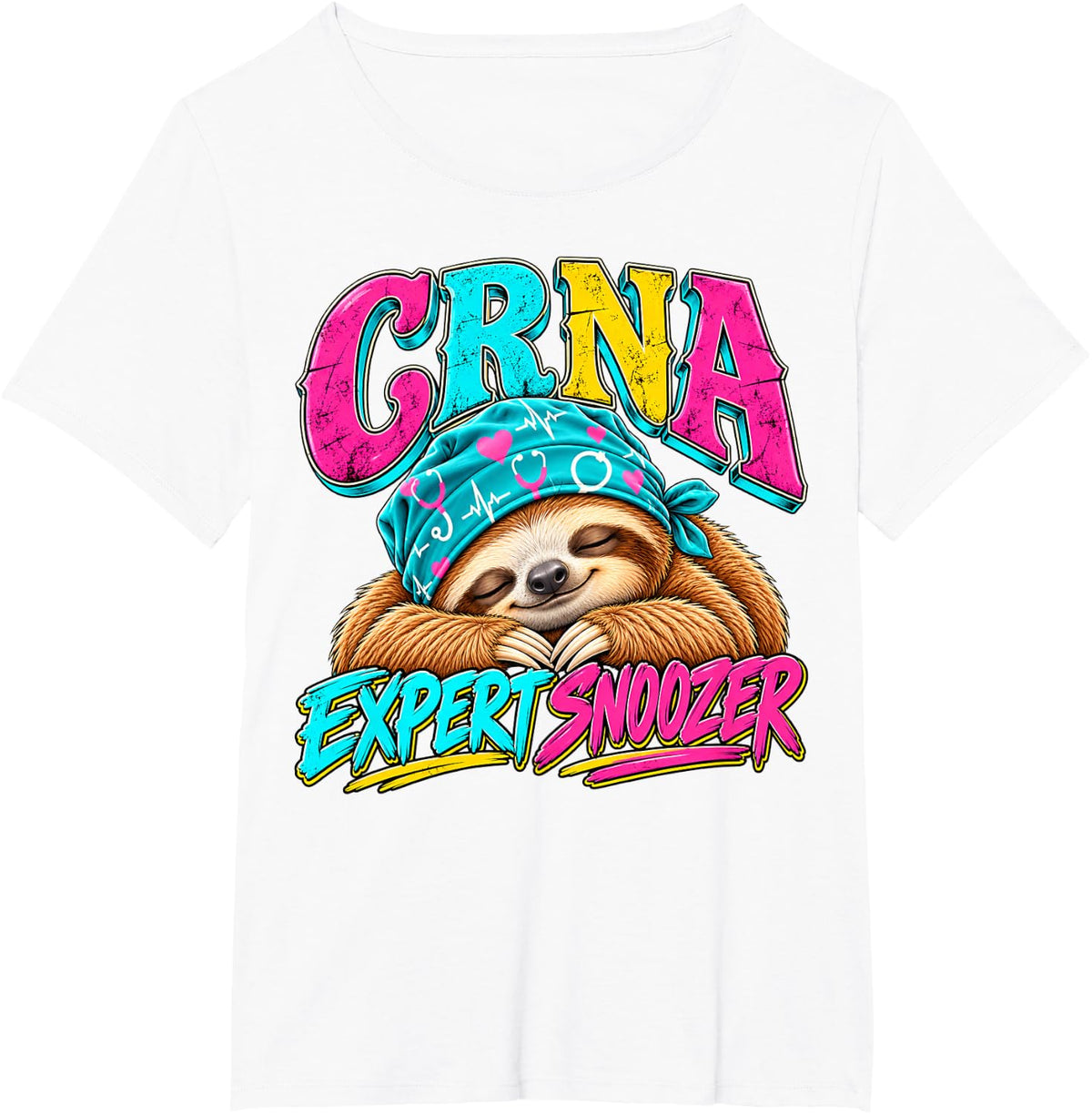 CRNA Expert Snoozer Funny Sloth Nurse Anesthetist T-Shirt - White