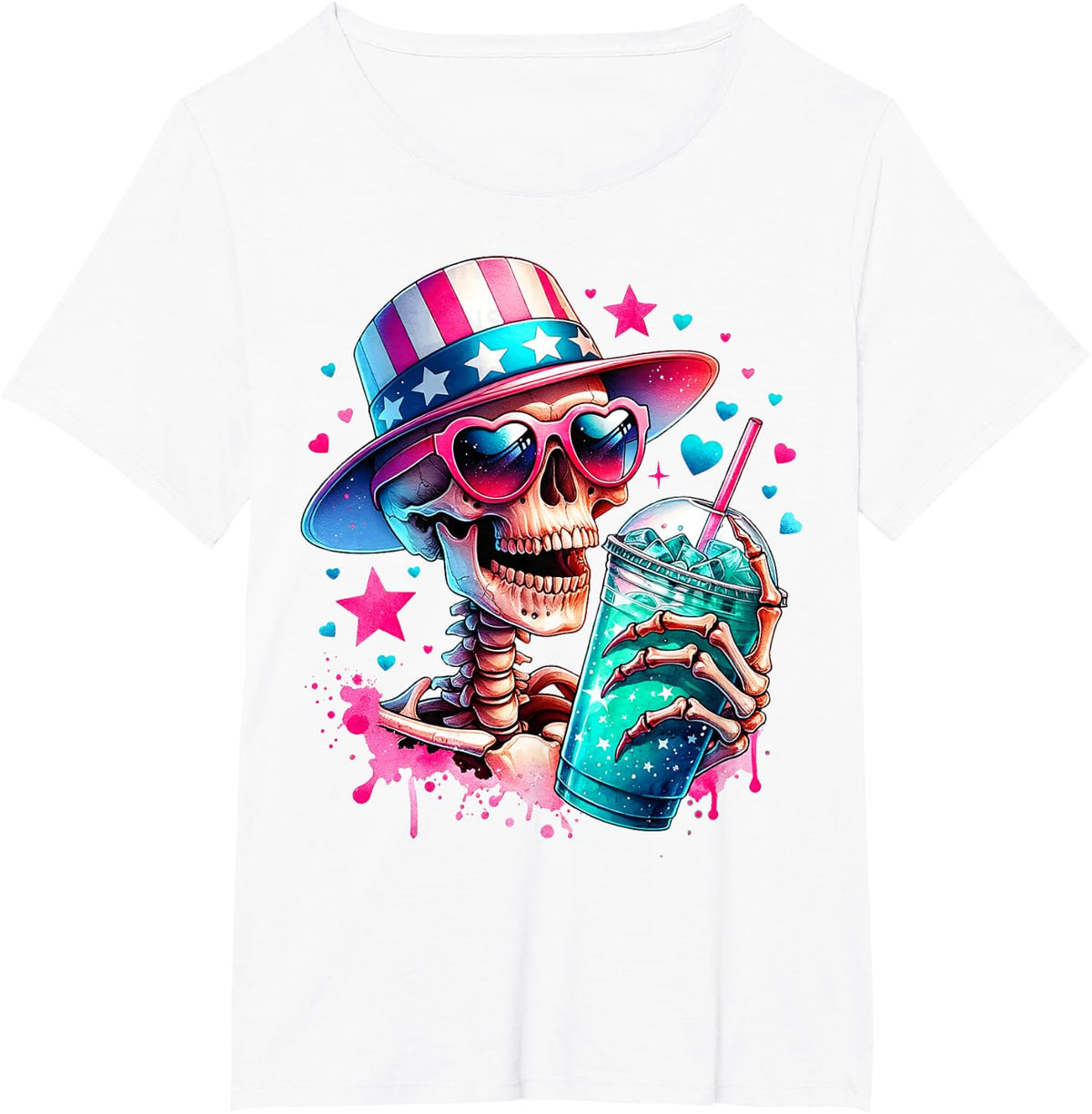 4th of July Skeleton Retro Trendy Mom Skull Mama Life Summer T-Shirt - White