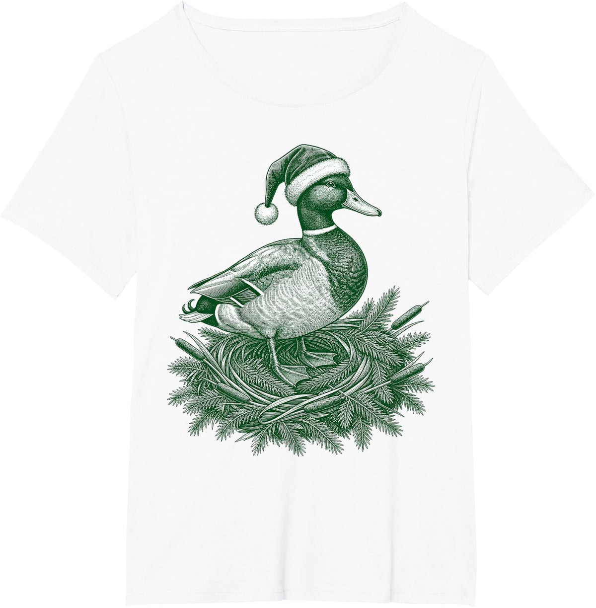 Duck Hunting Christmas Mallard Santa Hat Wreath T-Shirt - White