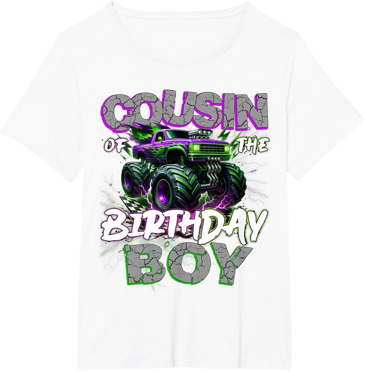Cousin Of The Birthday Monster Truck Family Matching Party T-Shirt - White