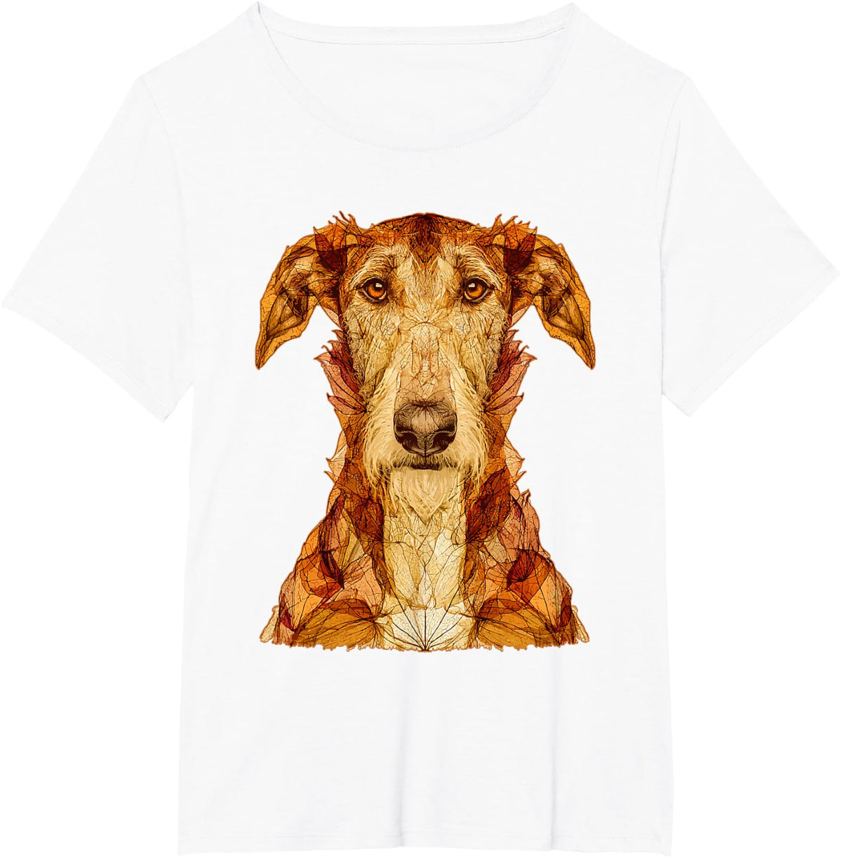 Irish Wolfhound with Fall Leaves Artistic Autumn Dog Art T-Shirt - White
