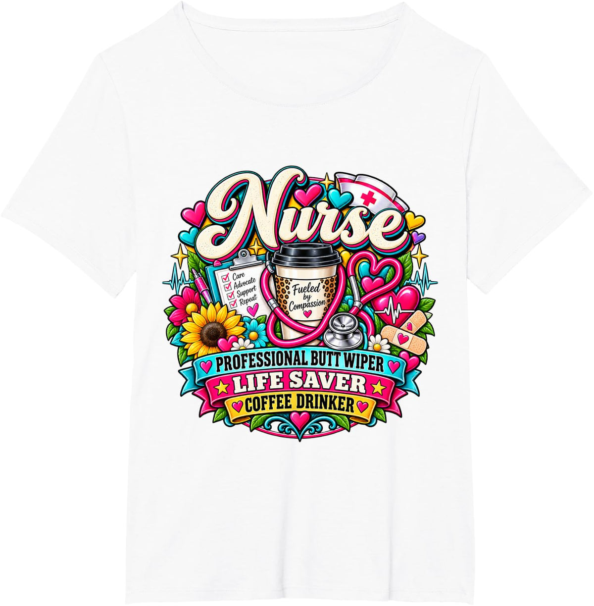 Professional Butt Wiper Life Saver Coffee Drinker Nurse T-Shirt - White
