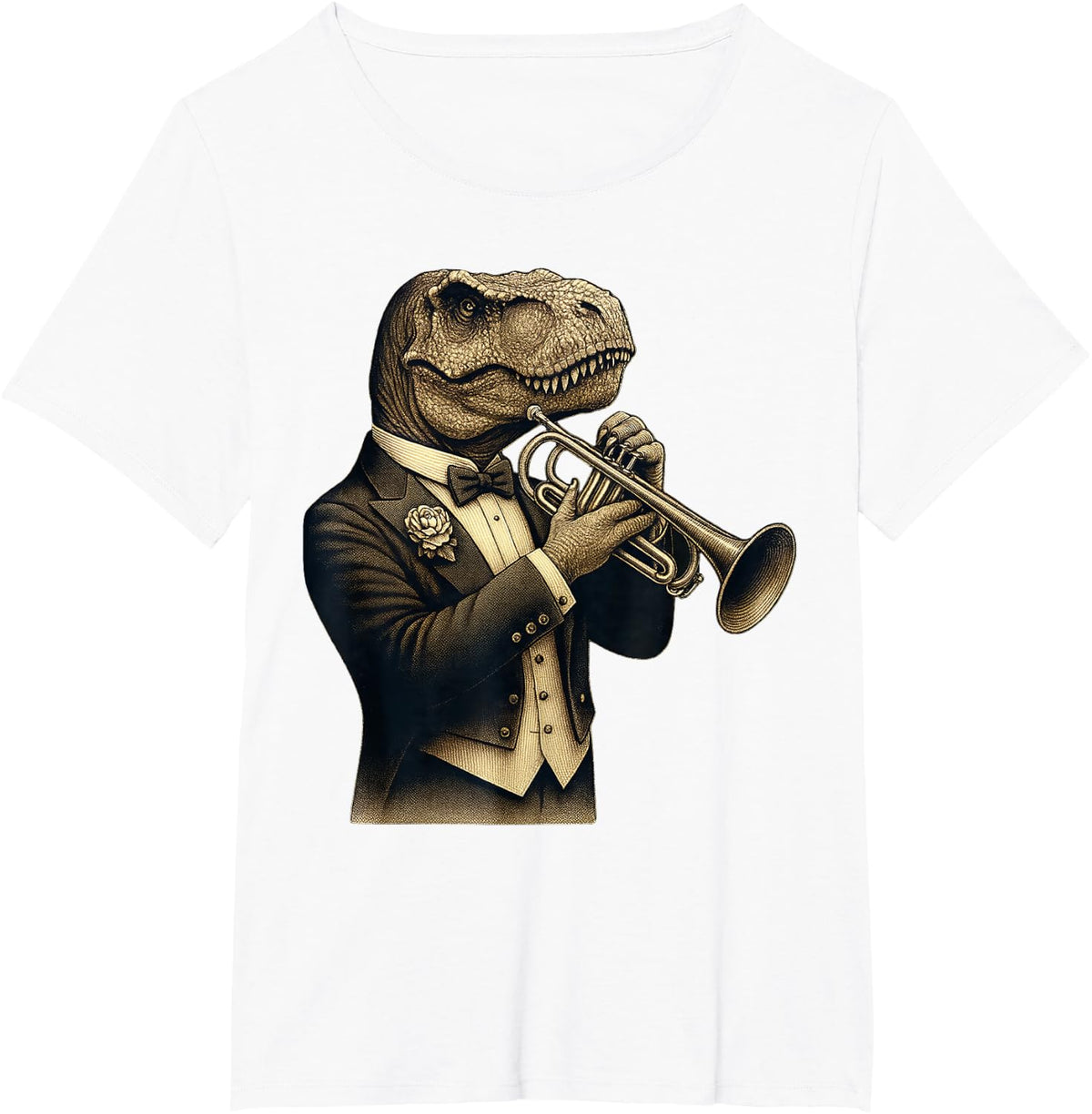 Cute T-Rex Dinosaur Playing Trumpet Musician Music T-Shirt - White