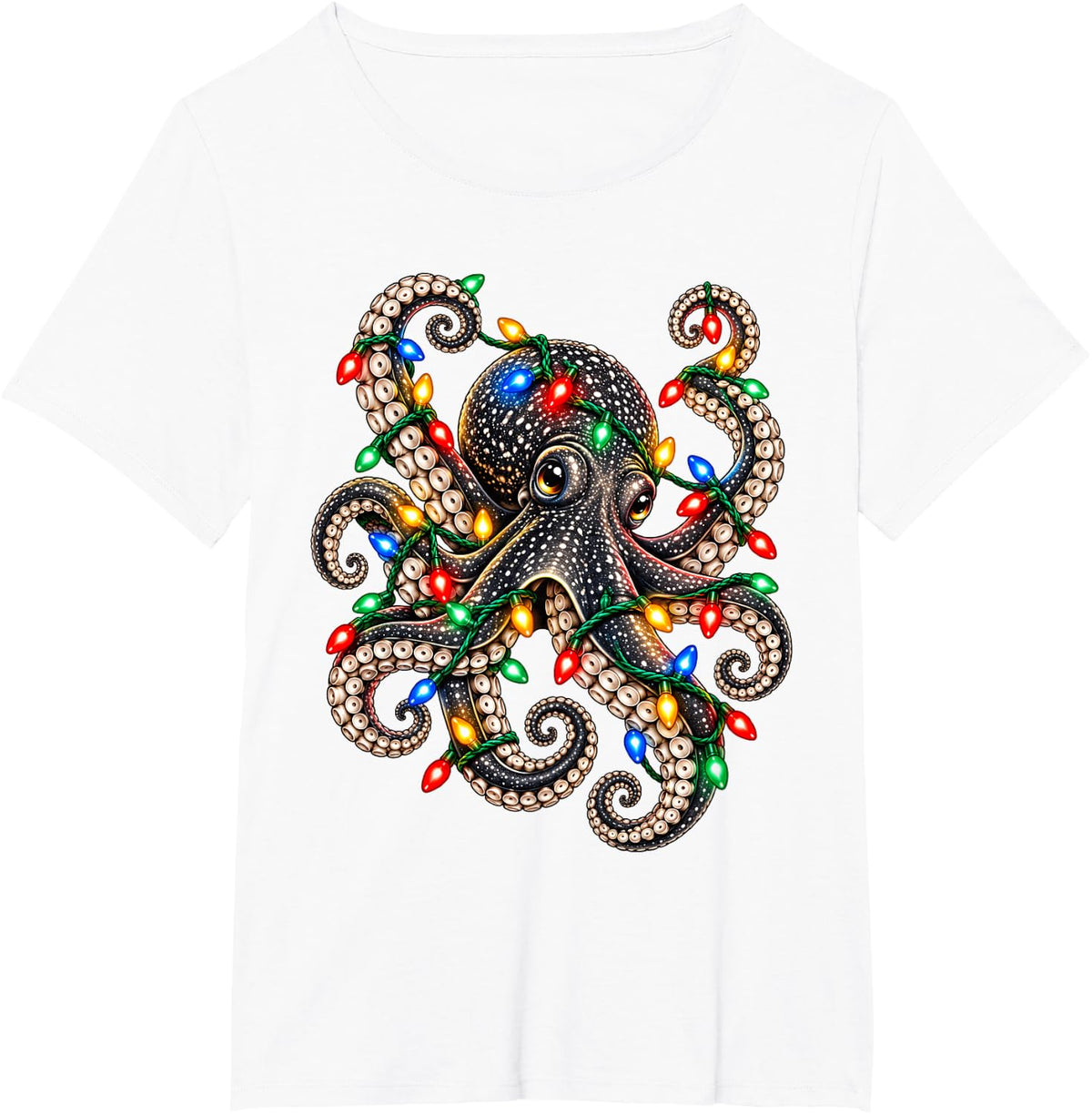 Funny Cool Christmas Octopus Holiday Lights Ocean Gift T-Shirt - White