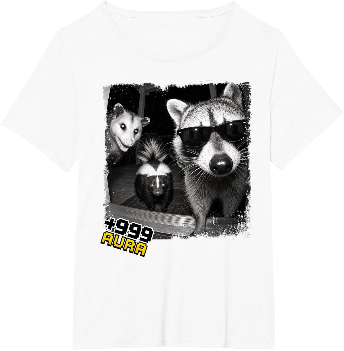 Funny Raccoon Opossum Skunk Night Crew Smoking Animal Meme T-Shirt - White