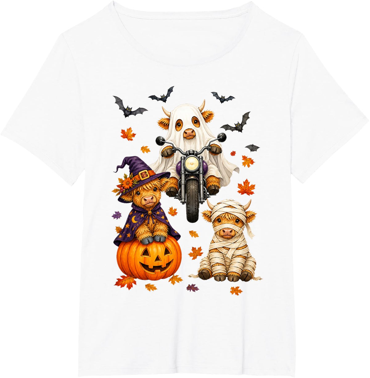 Cute Highland Cow Halloween Ghost Cow Spooky Fall Men Women T-Shirt - White