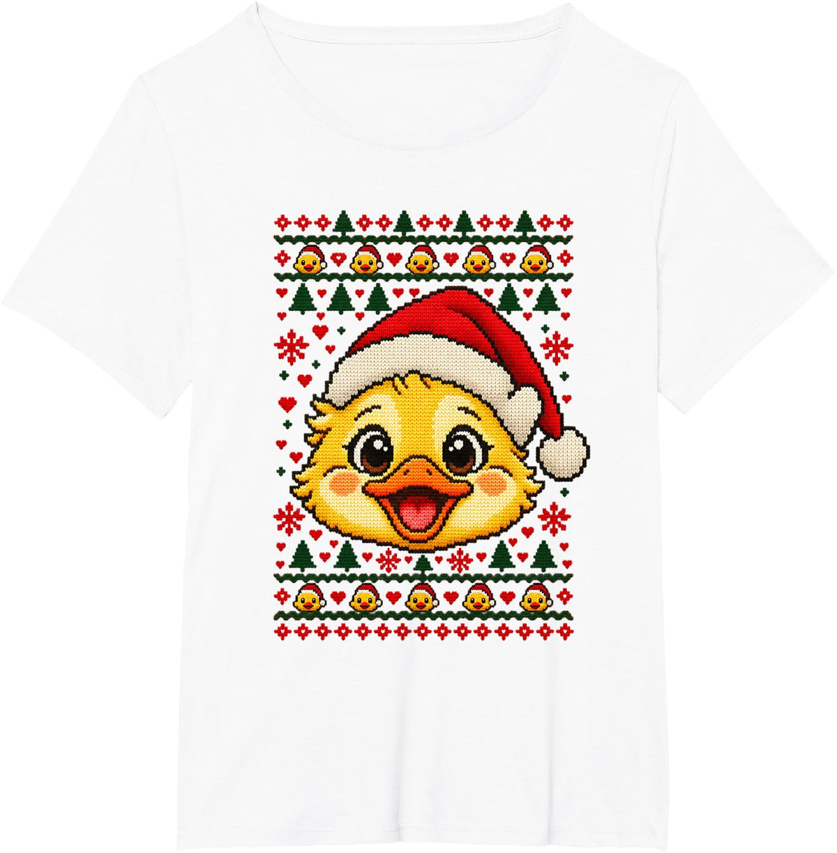 Happy Duck Christmas Santa Hat Sweater Men Women T-Shirt - White