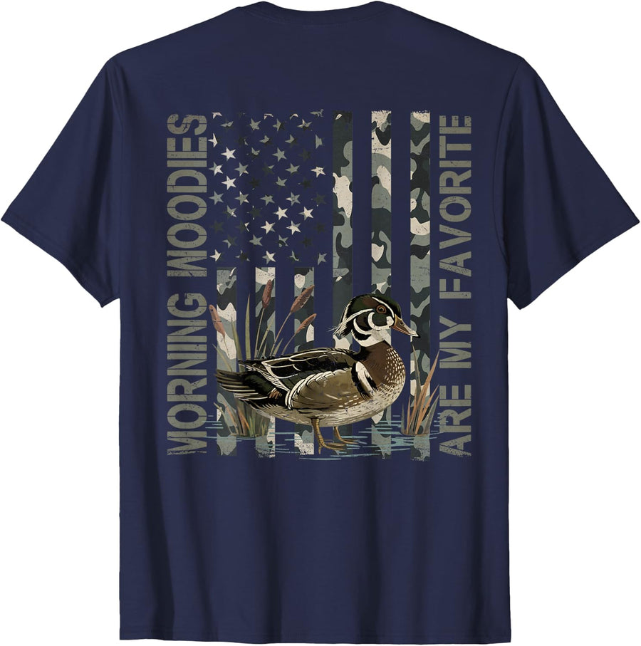 Morning Woodies are My Favorite Woodie Duck Hunting(ON Back) T-Shirt - Navy Blue