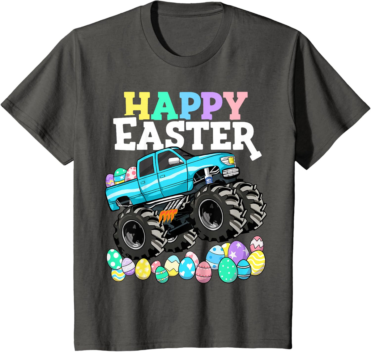 Kids Boys Happy Easter Monster Truck Easter Eggs Toddler T-Shirt - Asphalt Grey
