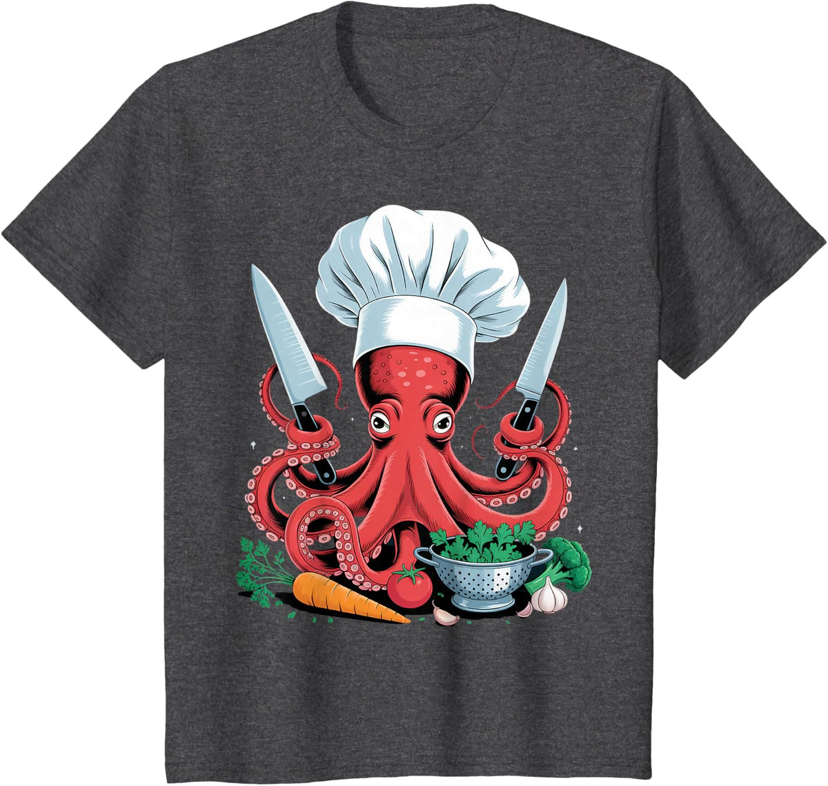 Octopus Cooking Chef Cooker Marine Biologist Ocean Octopus T-Shirt - Dark Heather Grey
