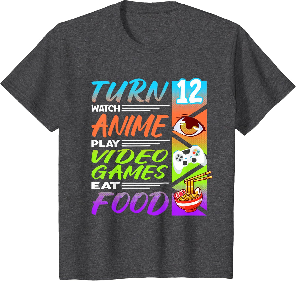 12th Birthday I Gamer I 90s Kawaii Ramen Noodles Anime T-Shirt - Dark Heather Grey