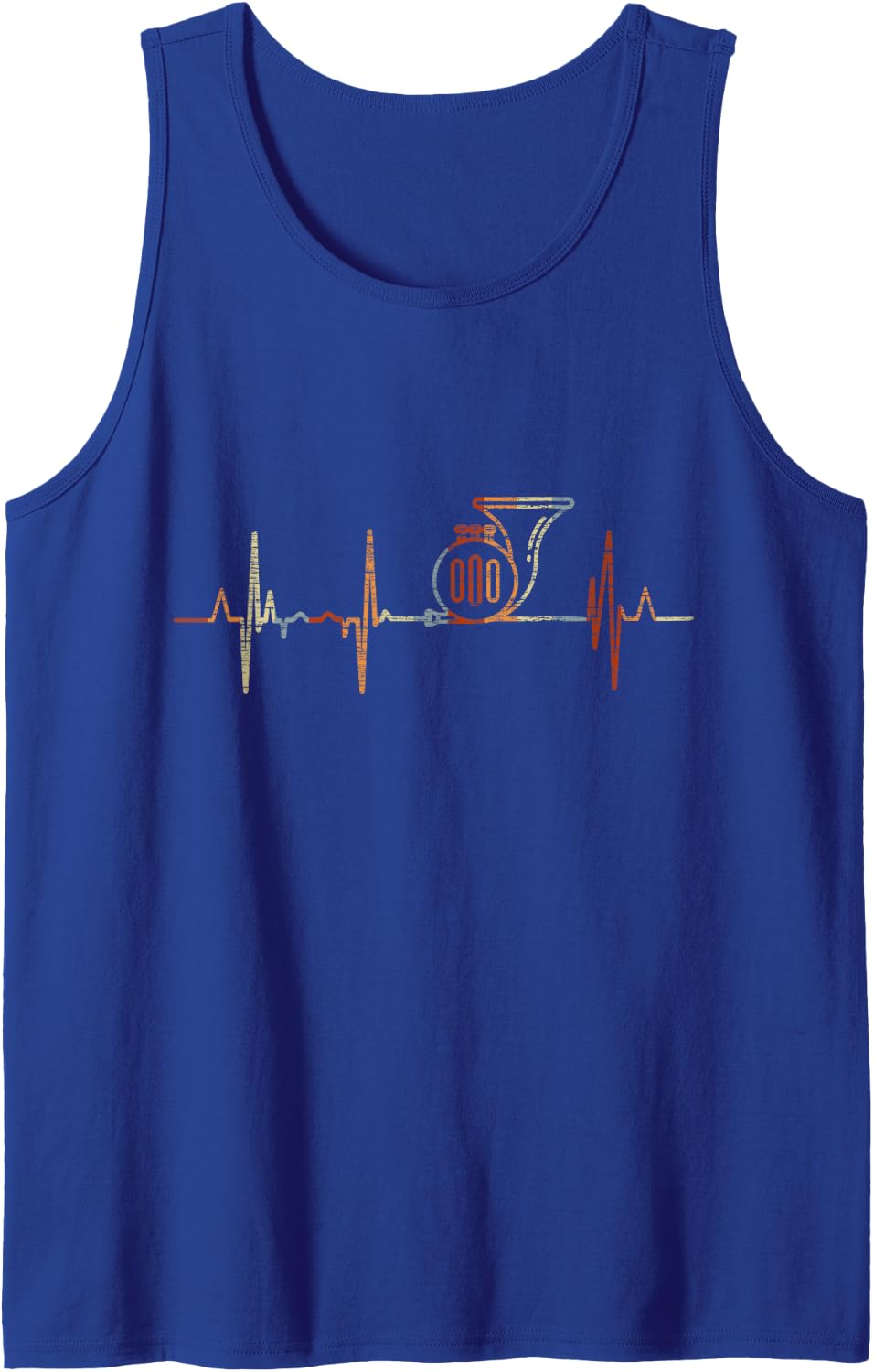 French Horn Heartbeat Vintage ECG Cardiogram Retro Sleeveless Tank Top - Royal Blue