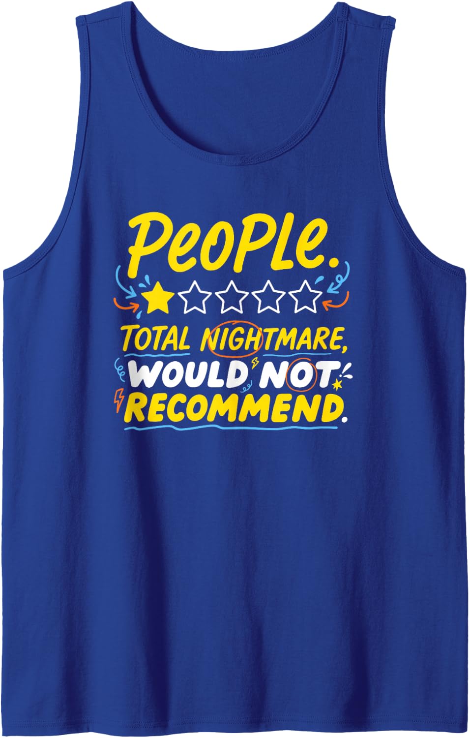 Introvert Humor People 1 Star Total Nightmare Comic Meme Sleeveless Tank Top - Royal Blue