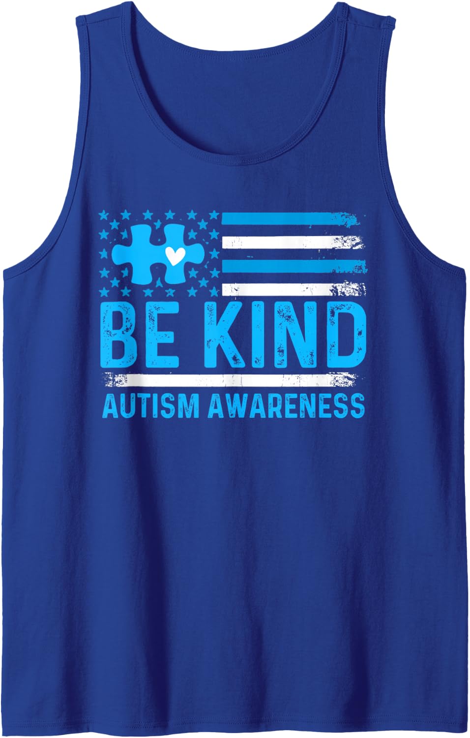 Autism Awareness Autistic Be Kind American Flag Kindness Sleeveless Tank Top - Royal Blue