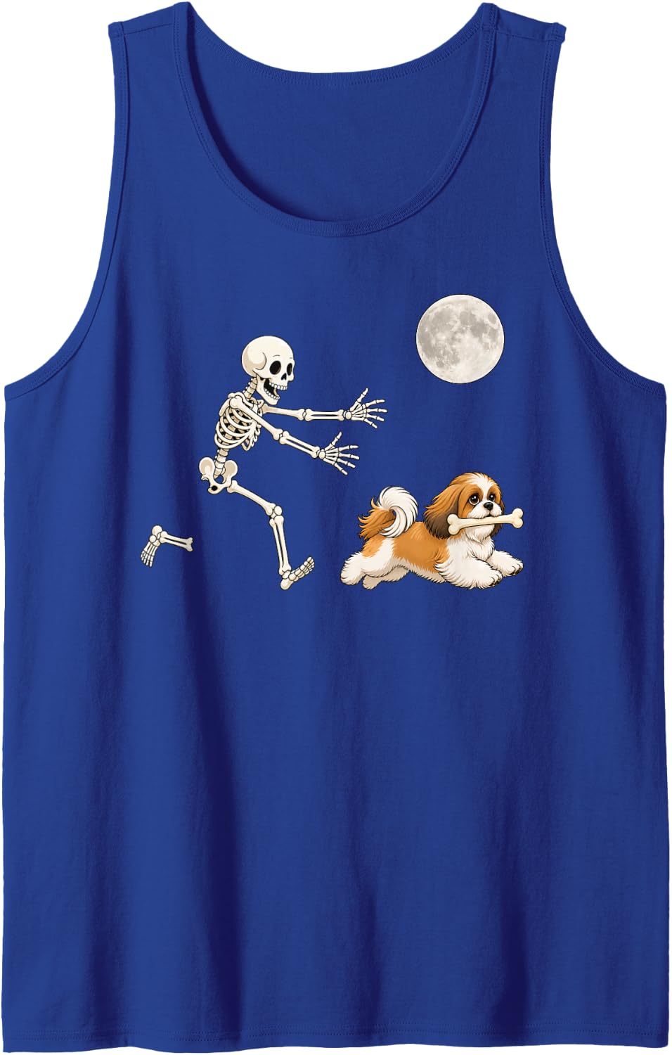 Shih Tzu Running Skeleton Retro Halloween Dog Sleeveless Tank Top - Royal Blue