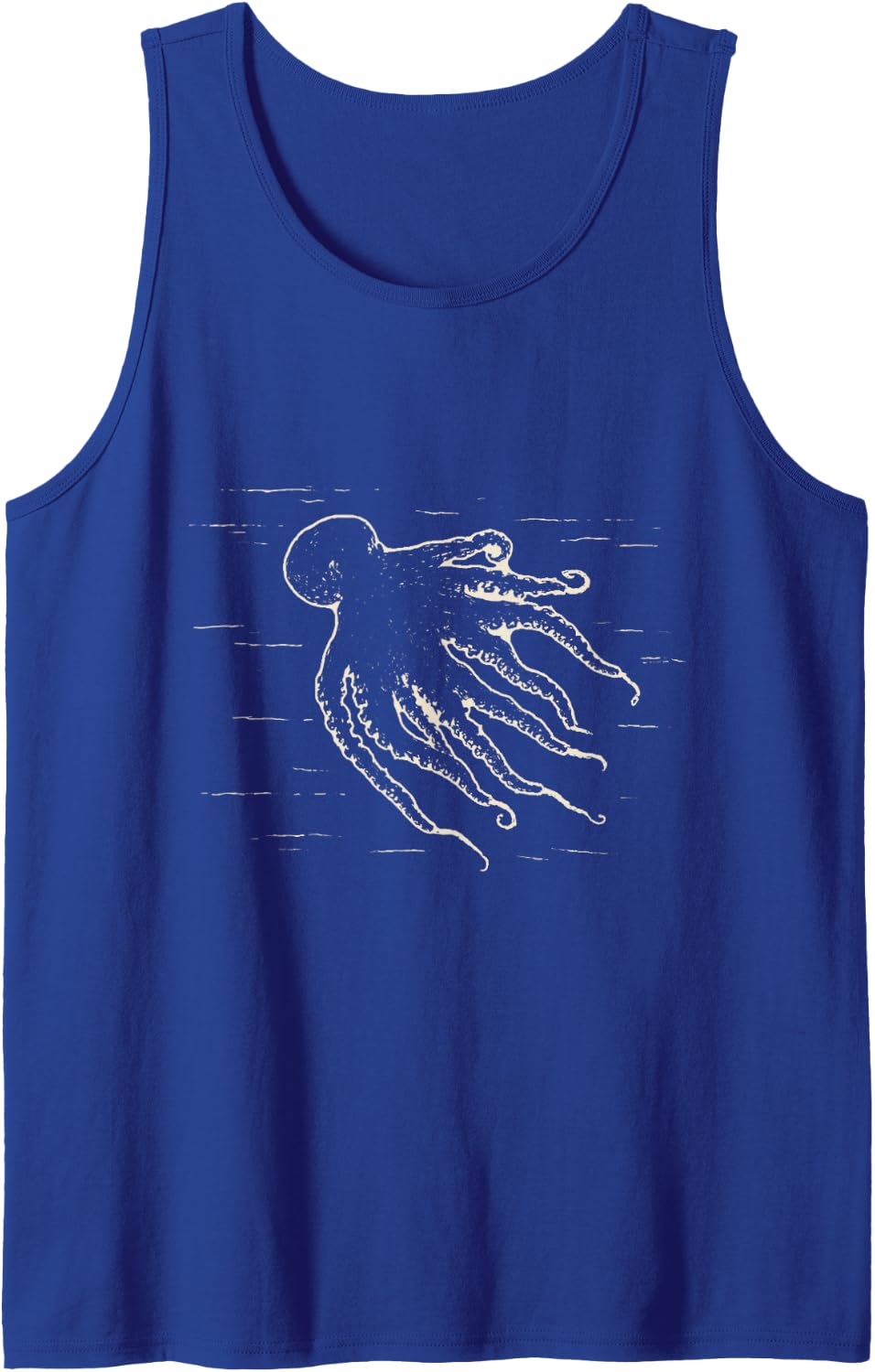 Octopus Vintage Engraving Marine Biology Sea Creature Sleeveless Tank Top - Royal Blue
