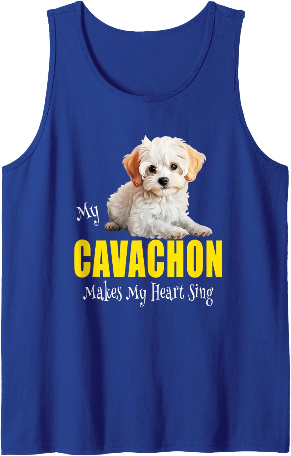 My Cavachon Makes My Heart Sing Funny Cute Puppy Dog Design Sleeveless Tank Top - Royal Blue