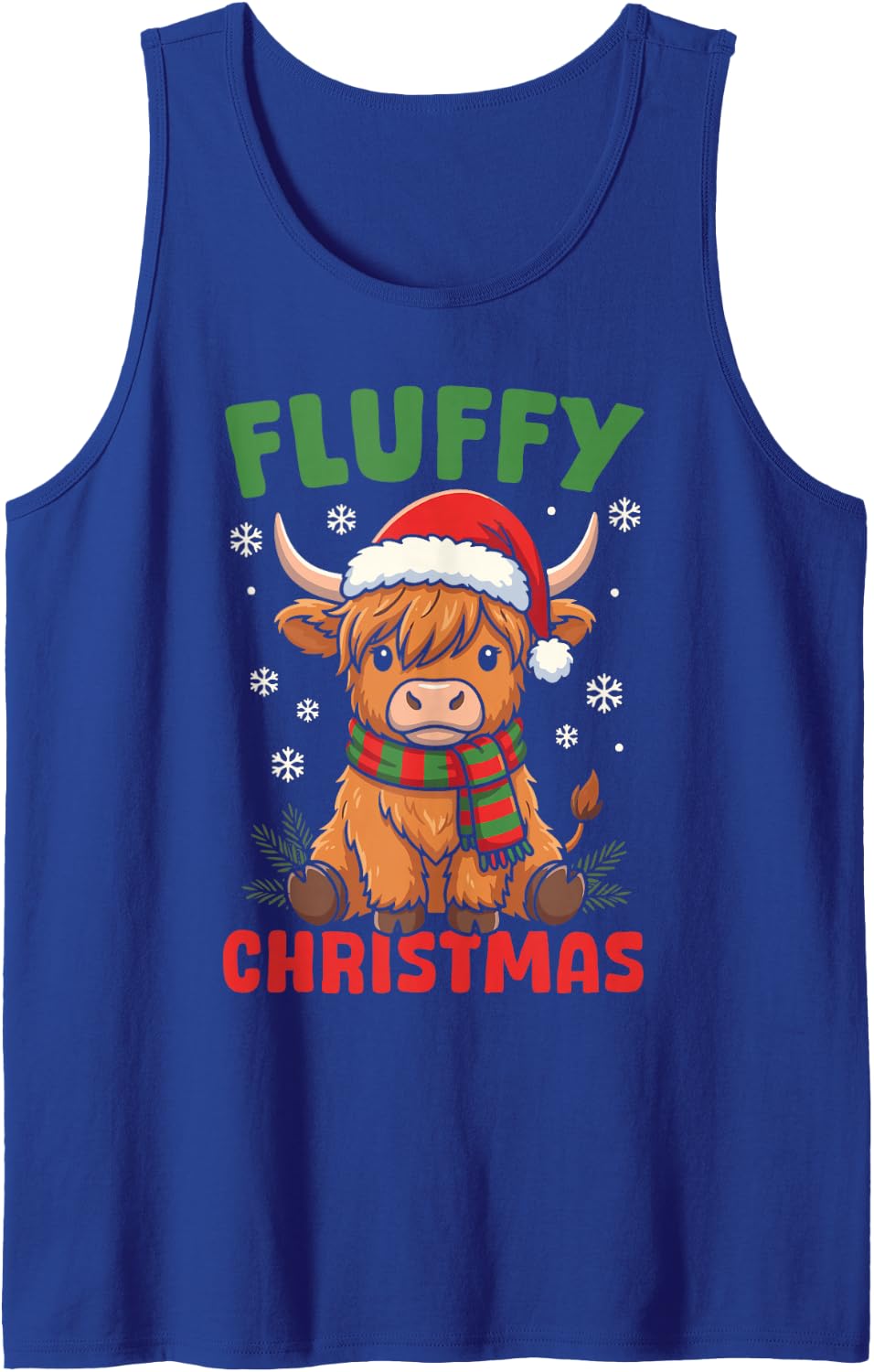 Highland Cow Fluffy Christmas Xmas Cute Sleeveless Tank Top - Royal Blue