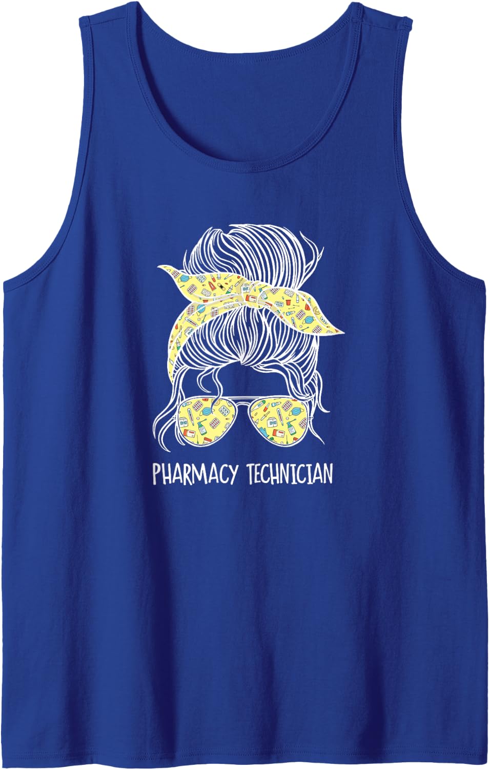 Messy Bun Female Pharmacy Technician Pharmacist Sleeveless Tank Top - Royal Blue