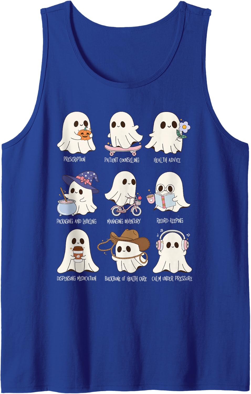 Pharmacy Technician Spooky Ghost Halloween Pharmacist Tech Sleeveless Tank Top - Royal Blue