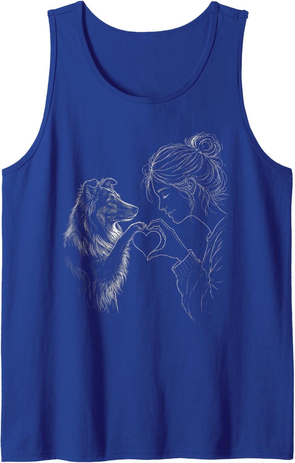 Shetland Sheepdog Mom Heart Sign Line Art Women Sleeveless Tank Top - Royal Blue