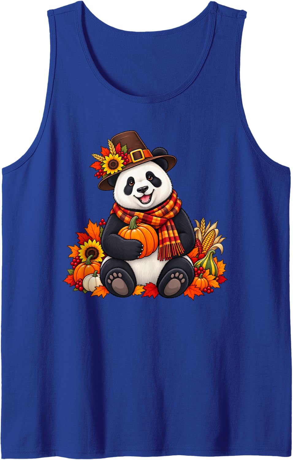 Panda Bear Thanksgiving Sleeveless Tank Top - Royal Blue