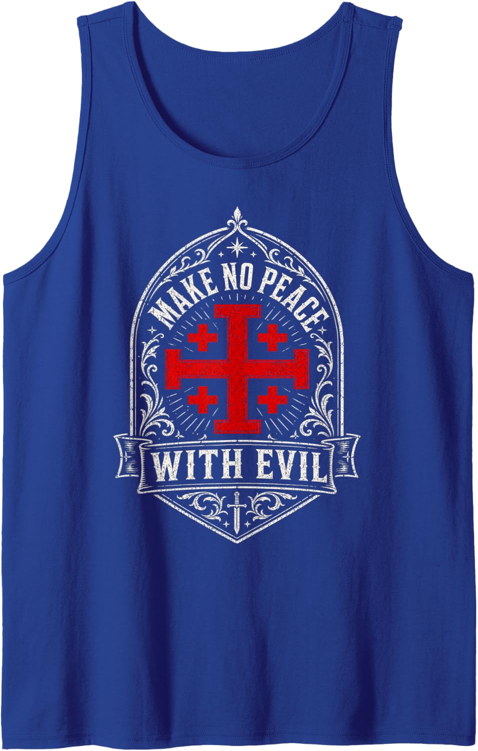 Make No Peace with Evil Knight Templar Jerusalem Cross Sleeveless Tank Top - Royal Blue