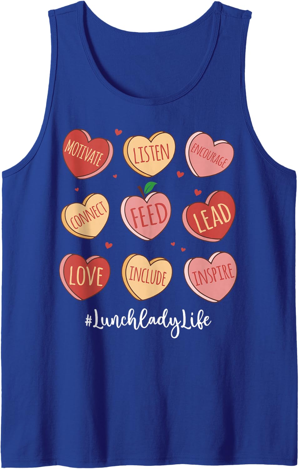 Retro Hearts Lunch Lady Life Funny Valentines Day Sleeveless Tank Top - Royal Blue