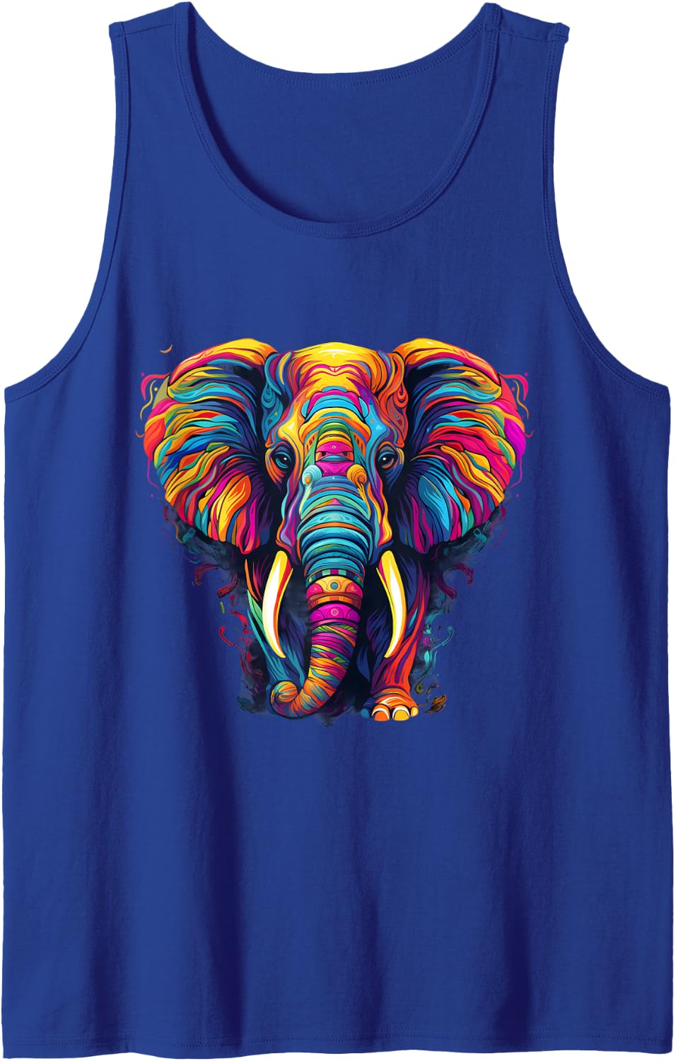 Elephant Colorful Splash Artwork African Animal Lovers Sleeveless Tank Top - Royal Blue