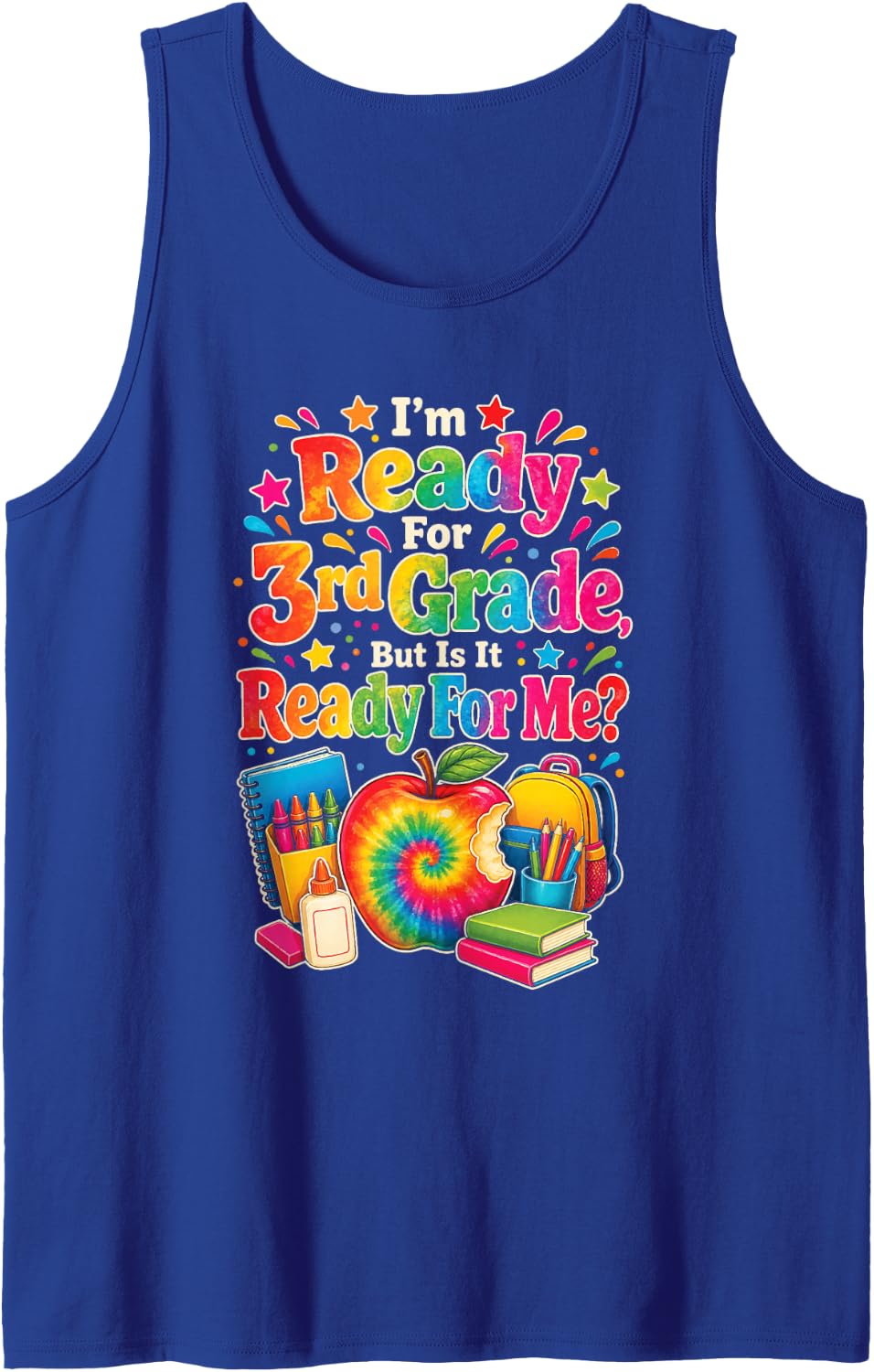 3rd Grade Tie Dye Back to School Book Lover Kids Gift Sleeveless Tank Top - Royal Blue