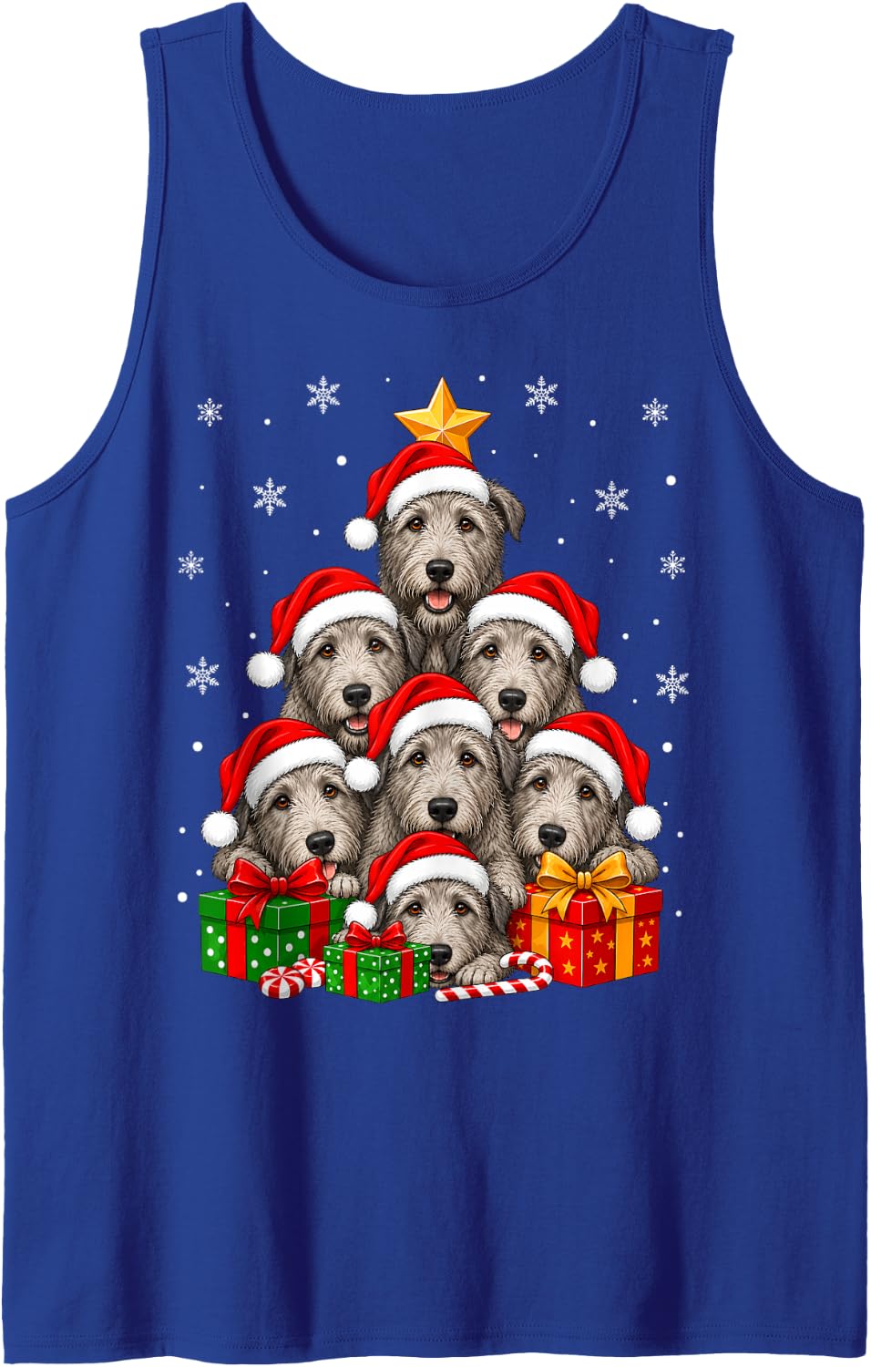 Irish Wolfhound Dog Christmas Tree Cute Festive Dogs Xmas Sleeveless Tank Top - Royal Blue