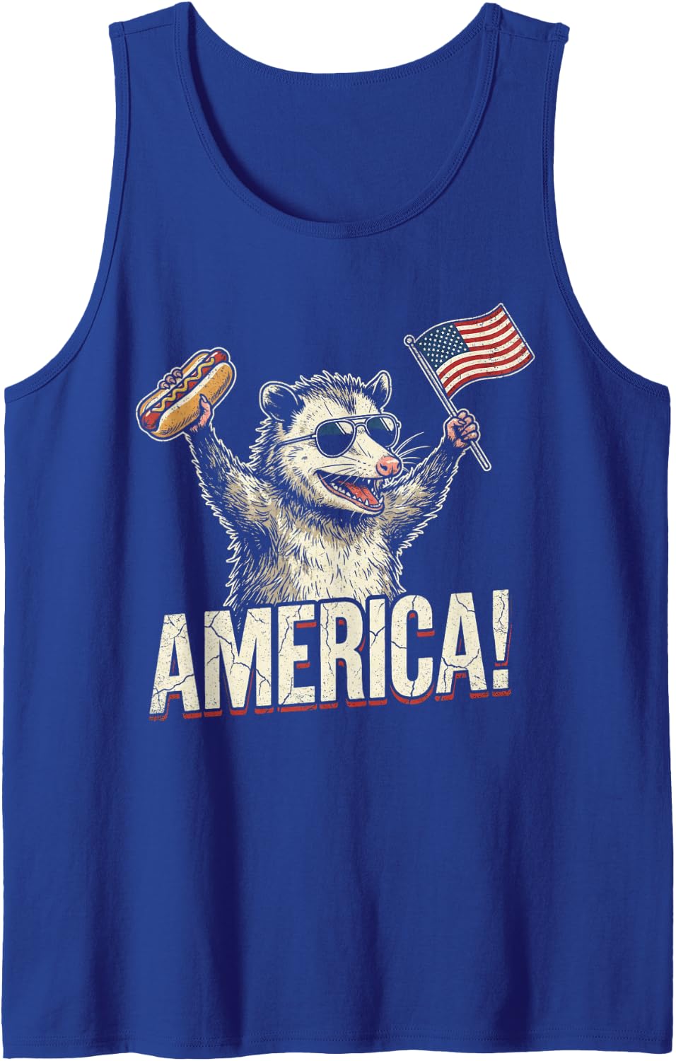 Patriotic Opossum Hot Dog American Flag Funny Possum Sleeveless Tank Top - Royal Blue