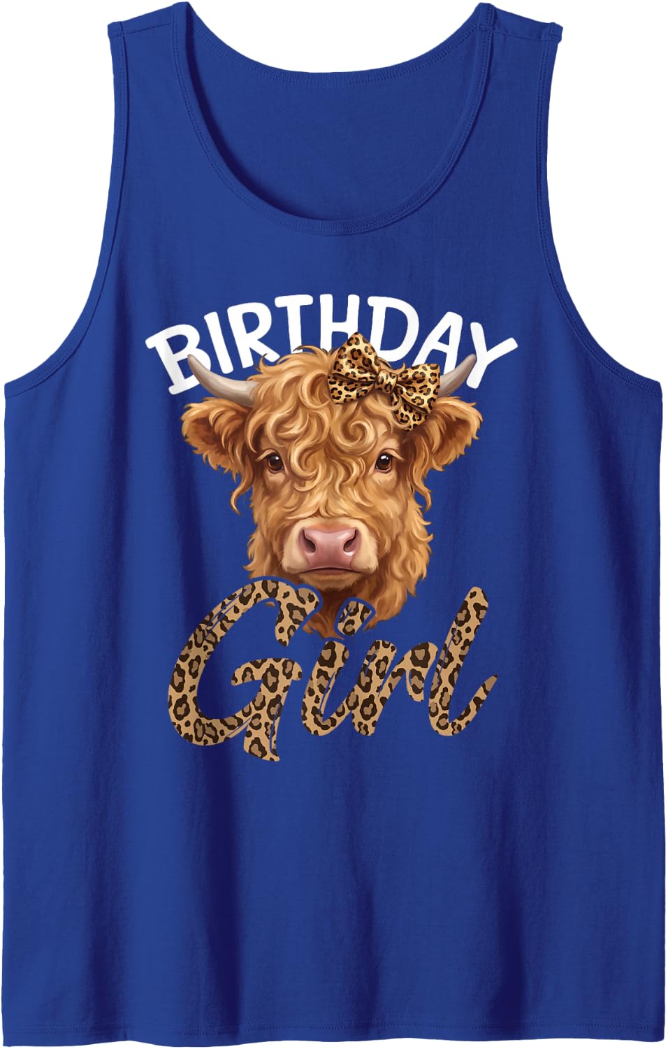 Highland Cow Birthday Girl Leopard Pattern Bow Sleeveless Tank Top - Royal Blue