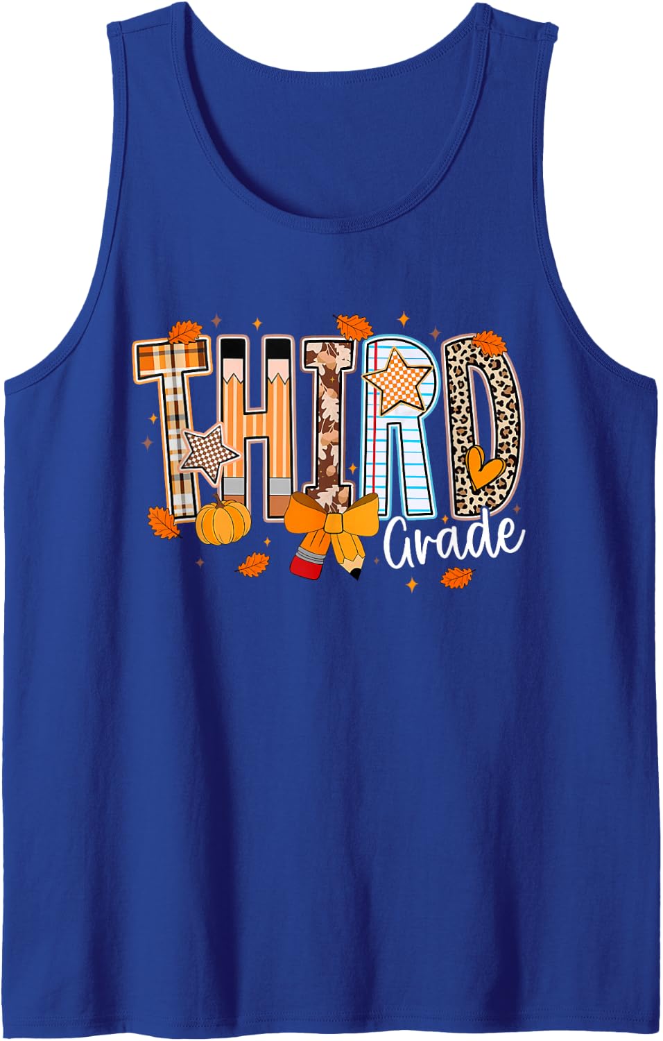 Third Grade Fall Floral Coquette Bow Teachers Students Sleeveless Tank Top - Royal Blue