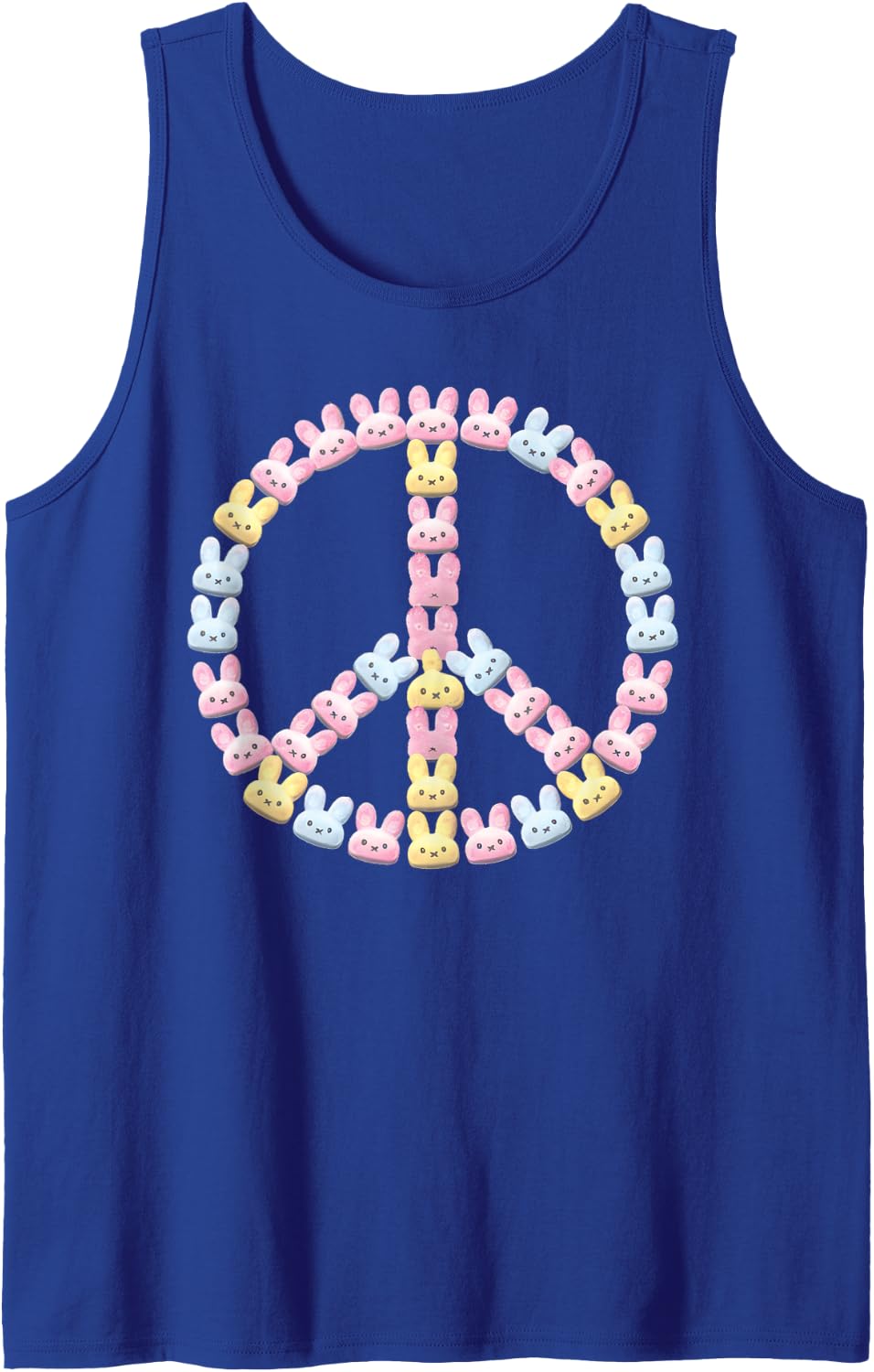 Easter Bunny Rabbit Hippie Peace Sign Easter Day Sleeveless Tank Top - Royal Blue
