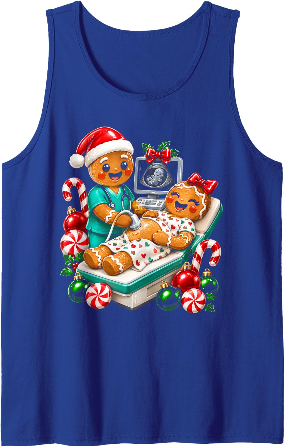 Sonographer Christmas Gingerbread Ultrasound Xmas Sleeveless Tank Top - Royal Blue