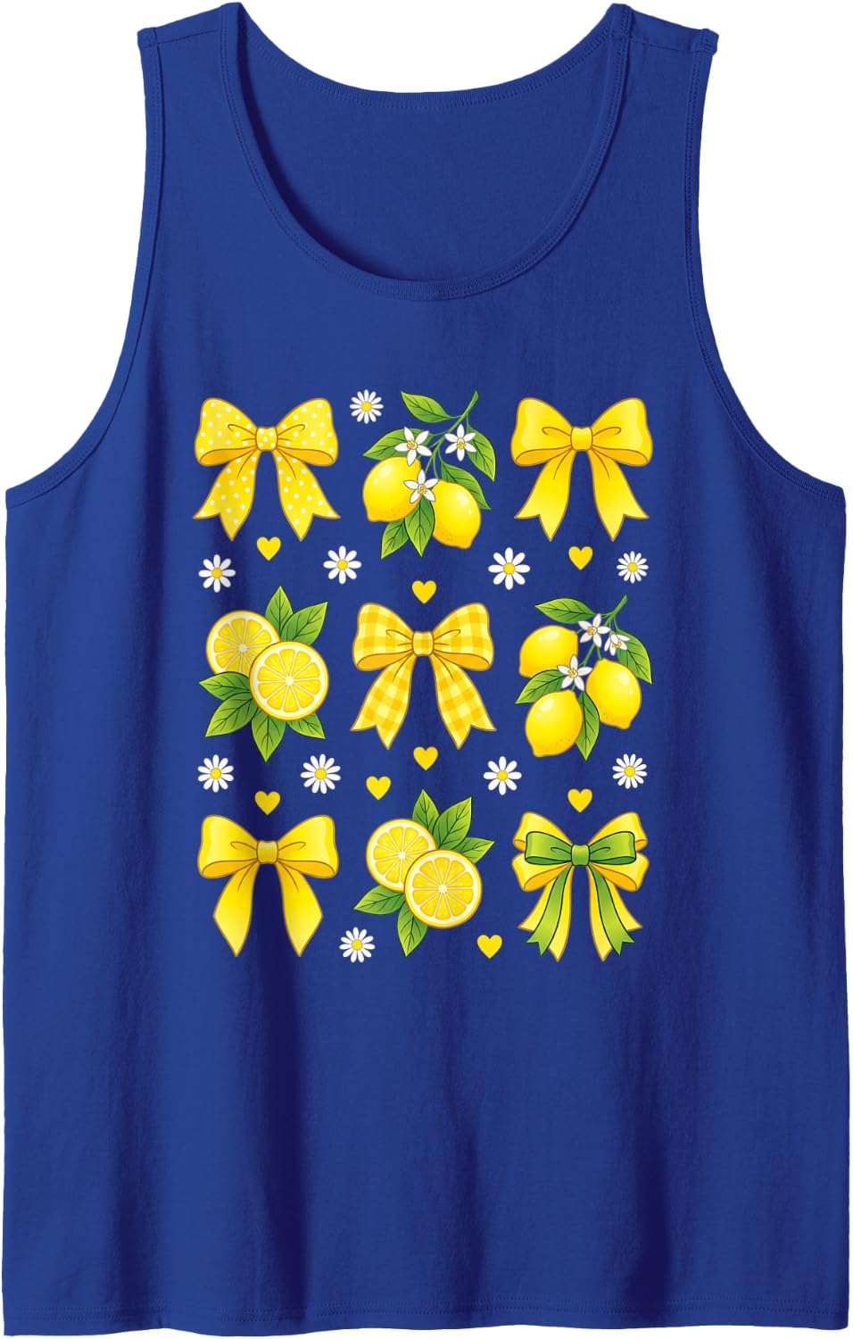 Yellow Lemon Bows Cute Floral Citrus Fruit for Girls Sleeveless Tank Top - Royal Blue