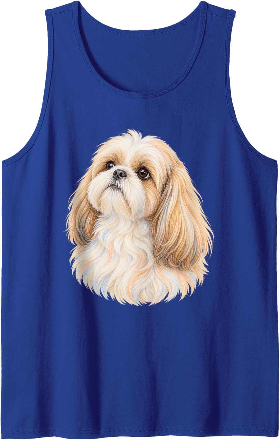 Colored Pencil Dog Portrait Dog Mom Dad Lover Cute Shih Tzu Sleeveless Tank Top - Royal Blue