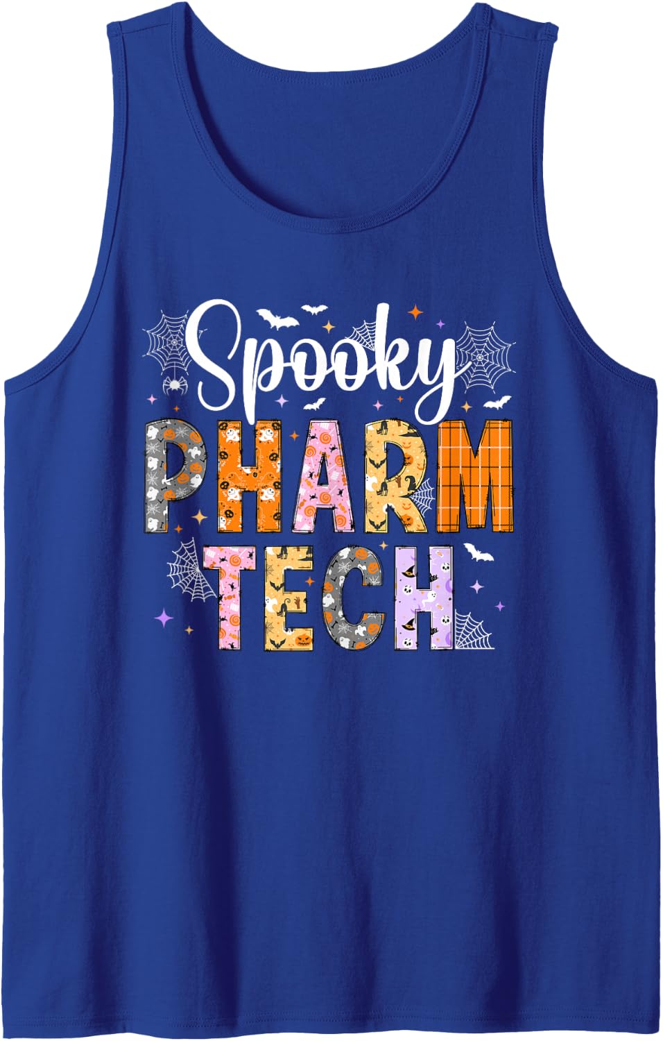 Spooky Pharm Tech Halloween Pharmacy Technologist Sleeveless Tank Top - Royal Blue