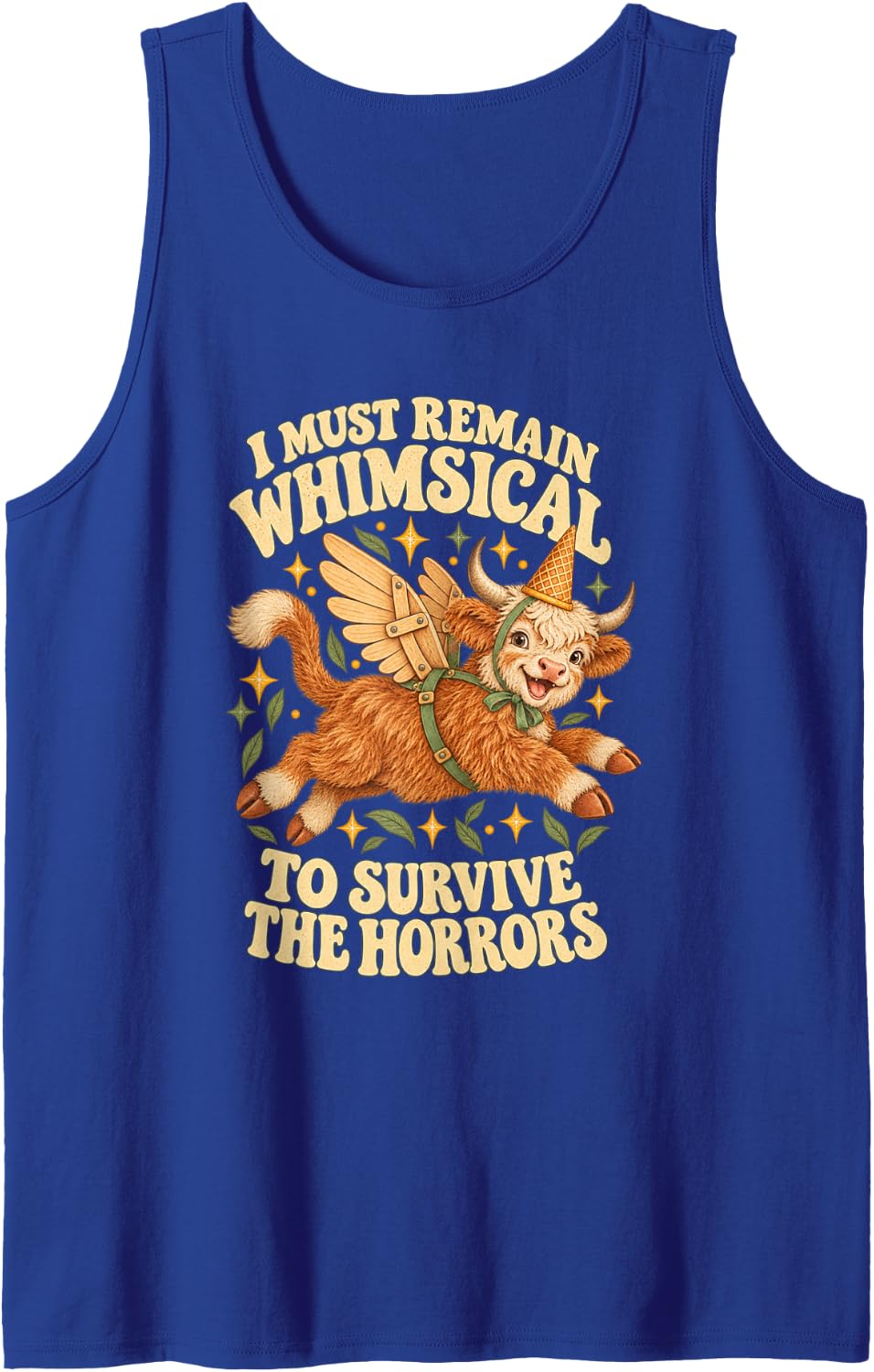 Winged Highland Cow Remain Whimsical to Survive The Horrors Sleeveless Tank Top - Royal Blue