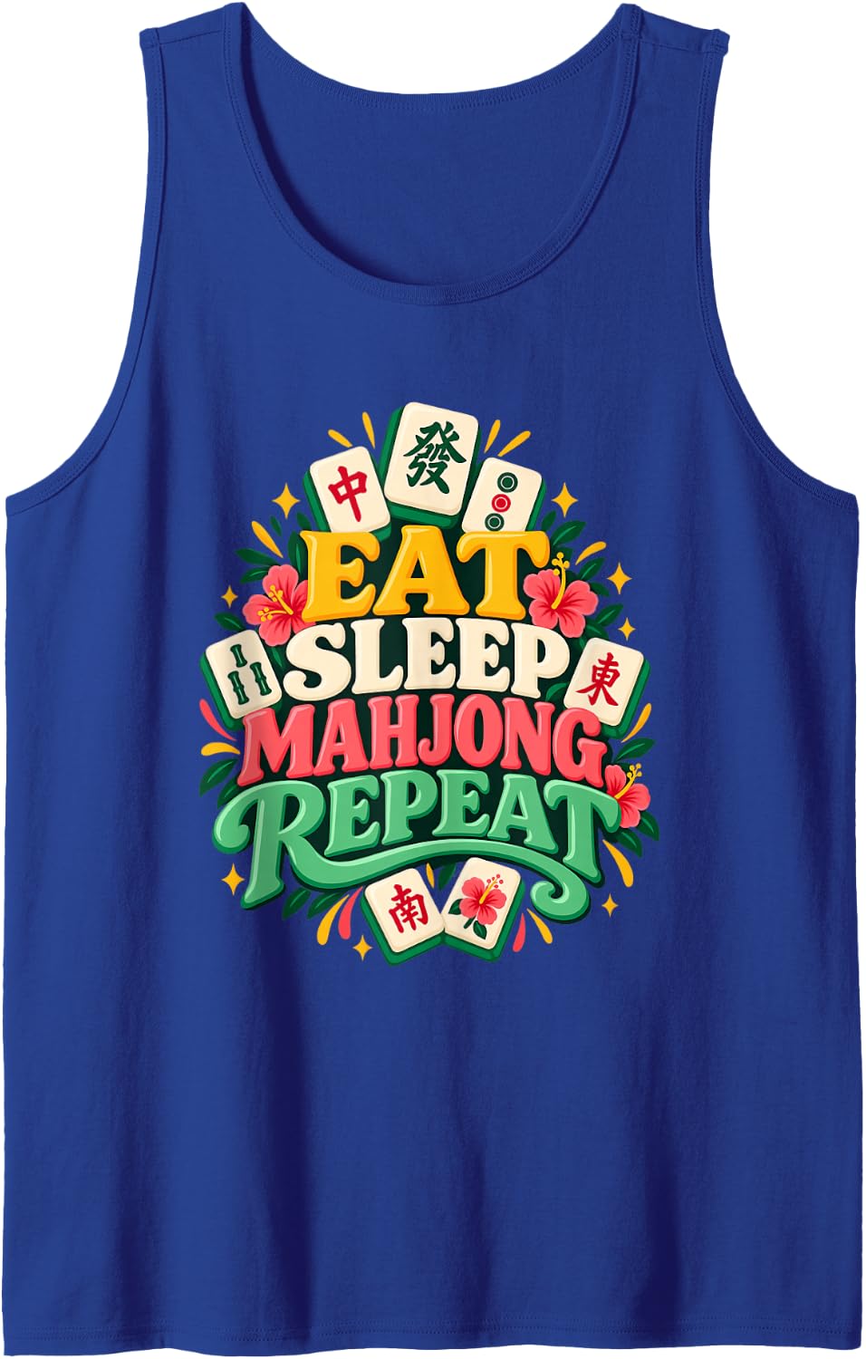 Eat Sleep Mahjong Repeat Sleeveless Tank Top - Royal Blue