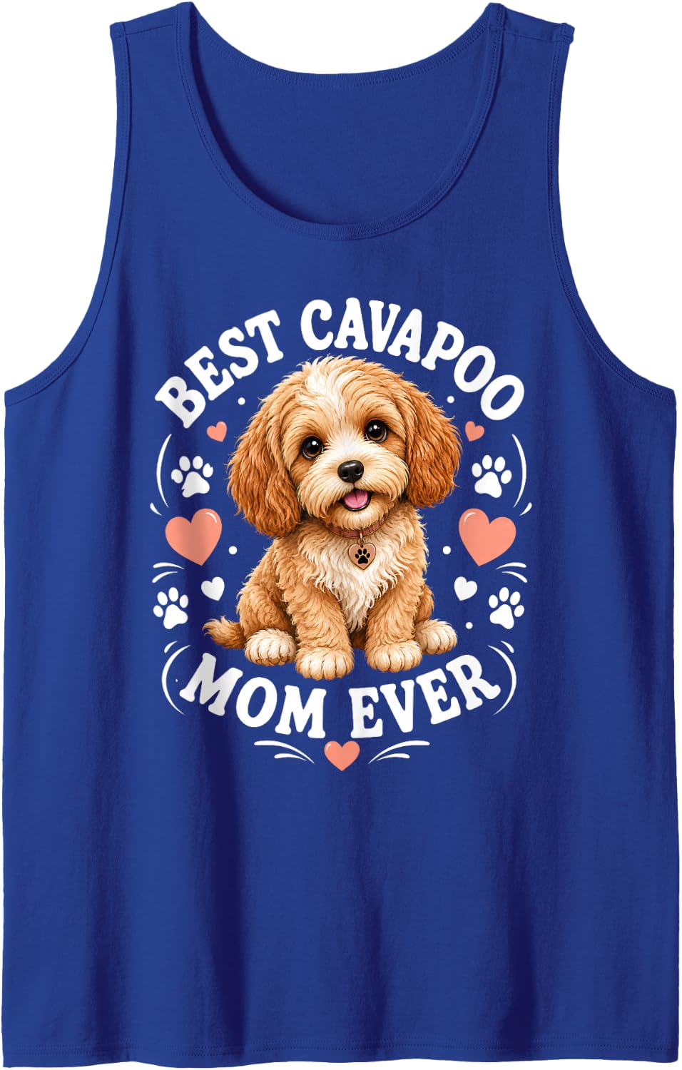 Distressed Badge Illustration Cavapoo Mom Funny Dog Sleeveless Tank Top - Royal Blue