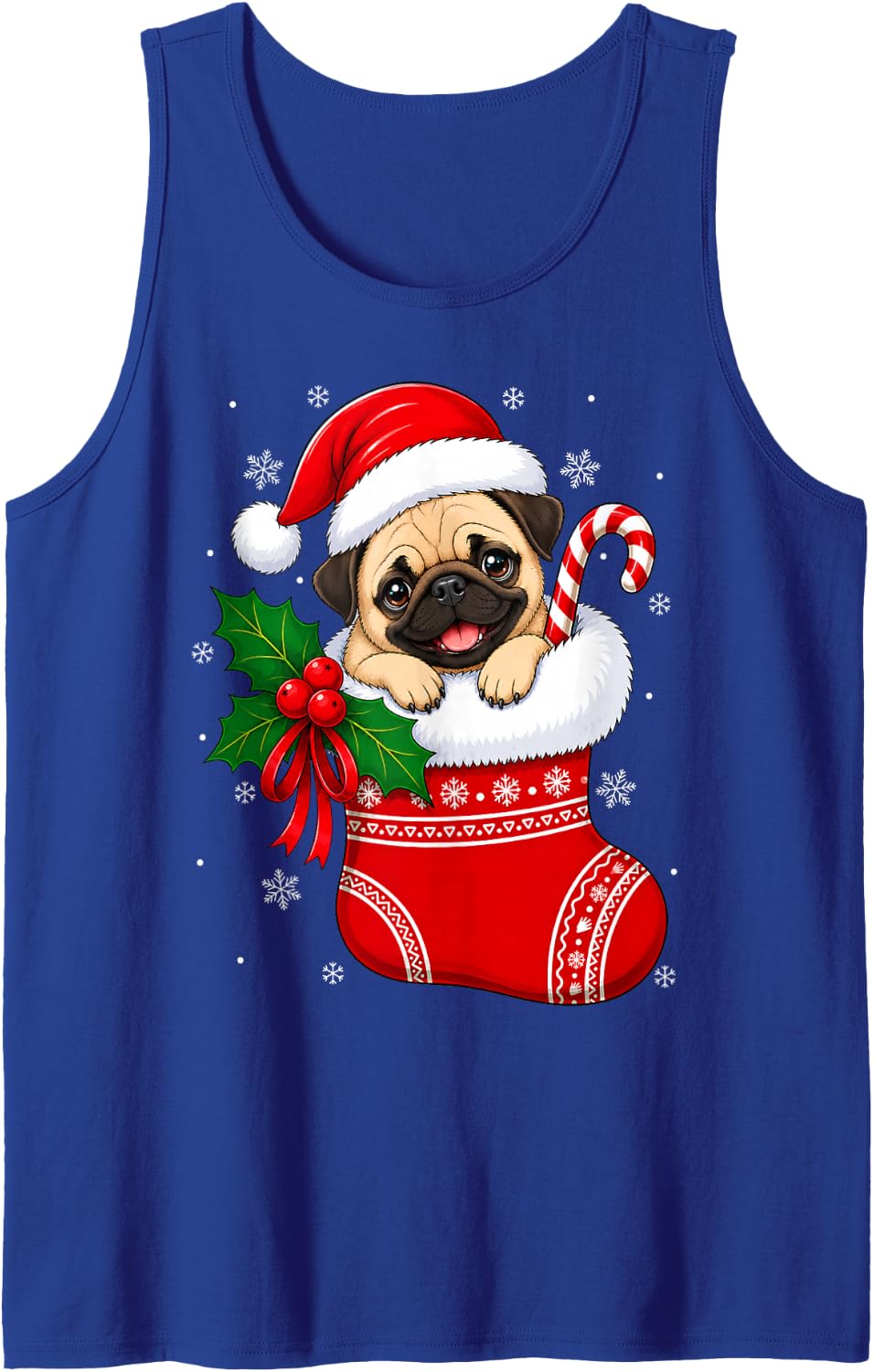 Pug Christmas Stocking Cute Festive Dog Puppy Xmas Sleeveless Tank Top - Royal Blue