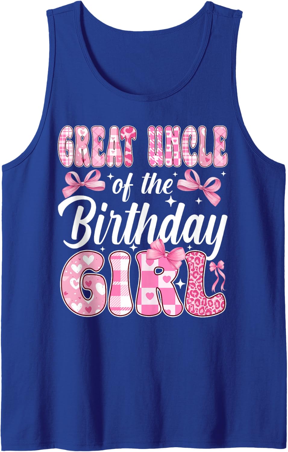 Great Uncle of The Birthday Girl Family Pink Coquette Bow Sleeveless Tank Top - Royal Blue