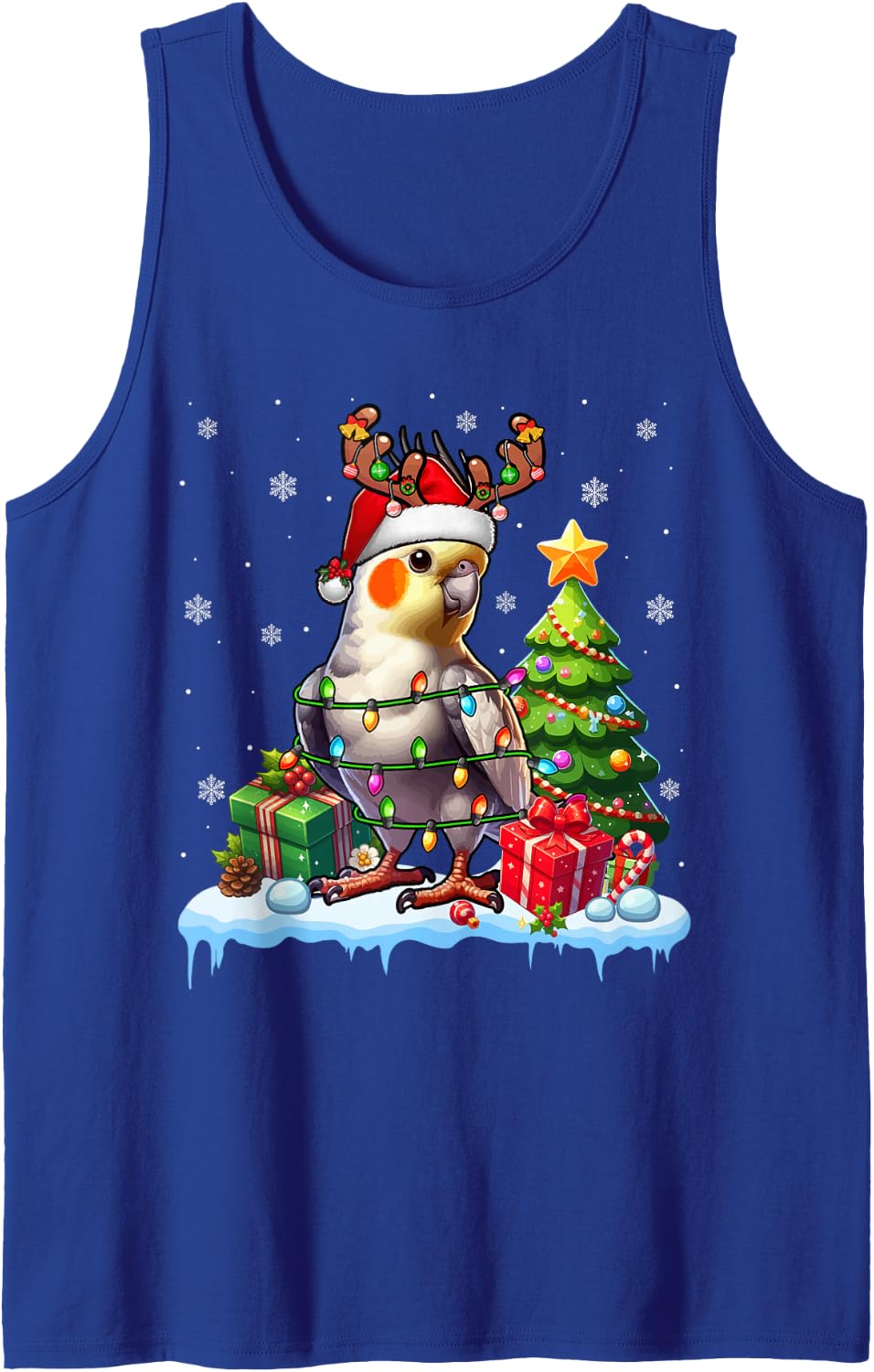 Santa Reindeer Cockatiel Xmas Lights Bird Ornithologist Sleeveless Tank Top - Royal Blue