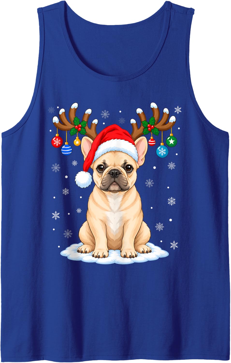 Adorable Santa Hat Reindeer Horn French Bulldog Christmas Sleeveless Tank Top - Royal Blue