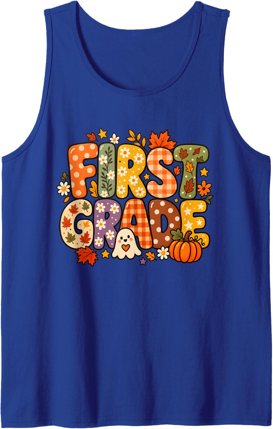 First Grade Fall Patchwork Teacher Autumn 1st Grade Kids Sleeveless Tank Top - Royal Blue