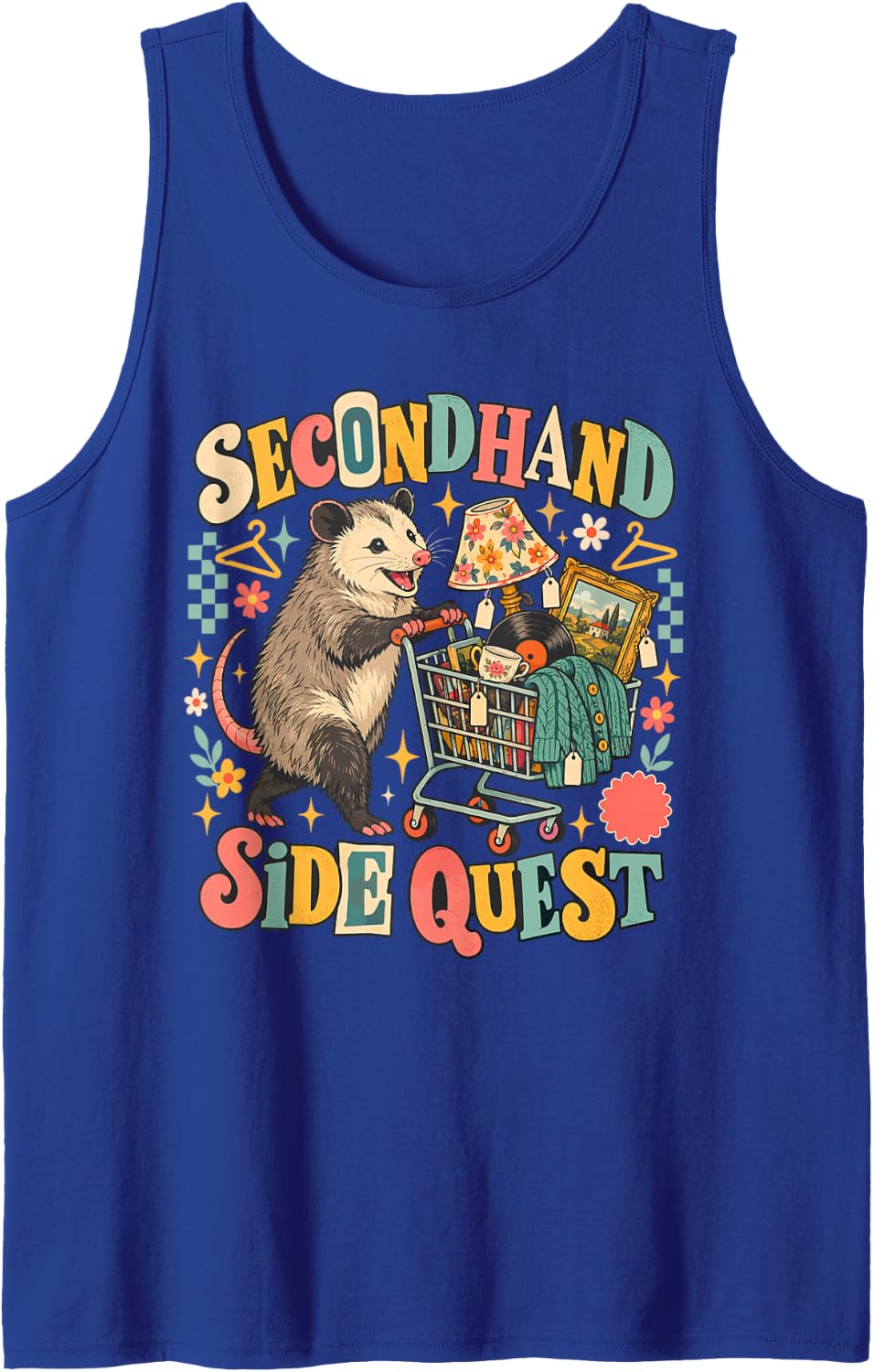 Opossum Thrift Store - Side Quest Sleeveless Tank Top - Royal Blue
