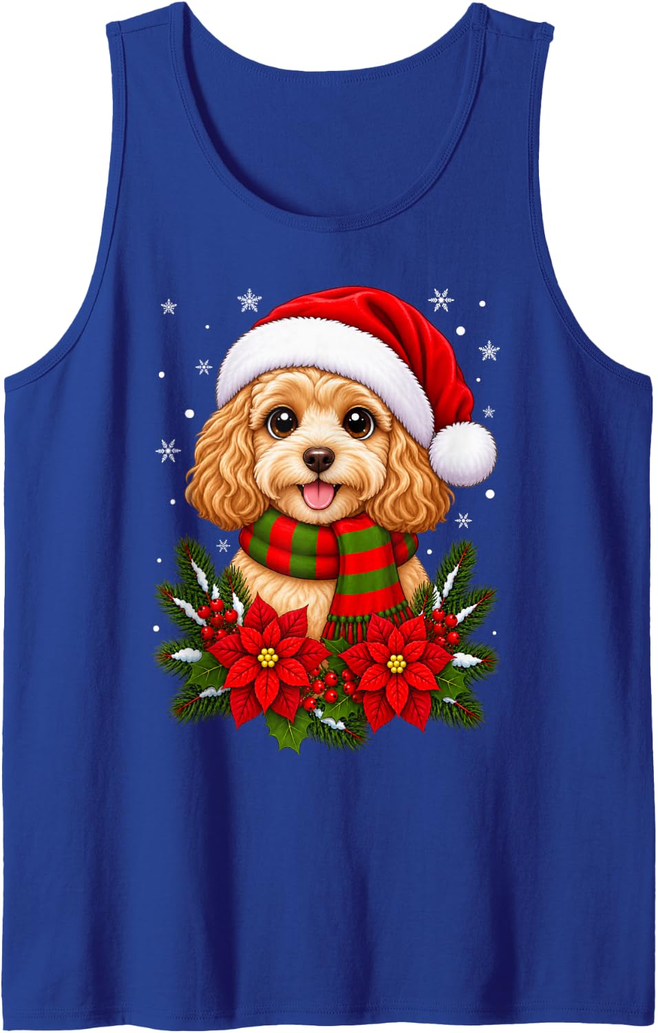 Cute Festive Flowers Santa Hat Cockapoo Dog Christmas Sleeveless Tank Top - Royal Blue