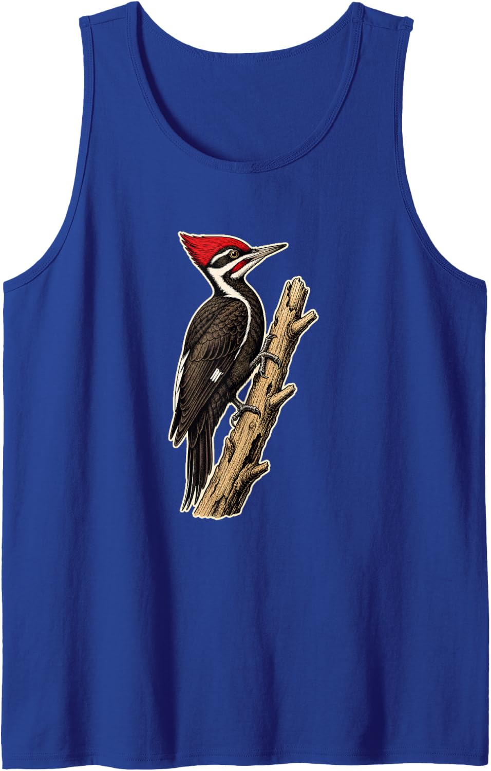 Vintage Pileated Woodpecker Birdwatching Illustration Tank Top - Royal Blue
